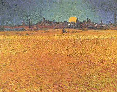 Vincent Van Gogh Sunset : Wheat fields Near Arles Germany oil painting art